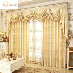 Custom Size European Embroider Gold Luxury Curtains for Living Room Bedroom Dining Window Drape Tulle Valance Half-blackout
