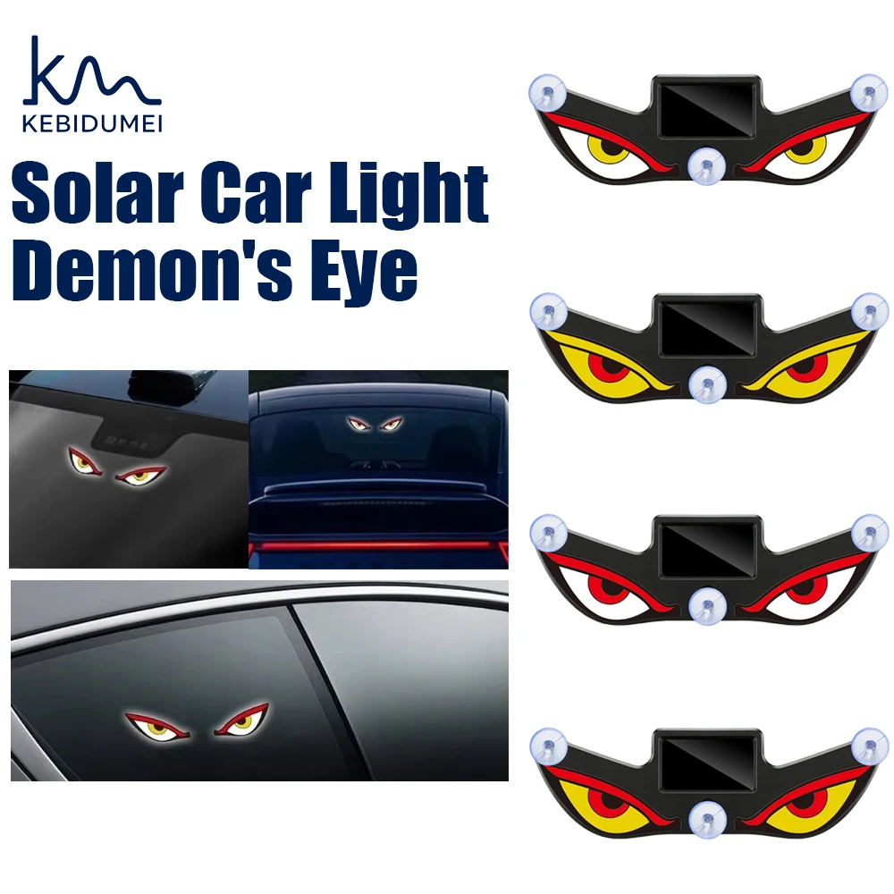Demon Eye LED Car Warning Light Solar Expression Neon Light Devil Dynamic Suction Cup Atmosphere Lamp Decoration Car Accessories