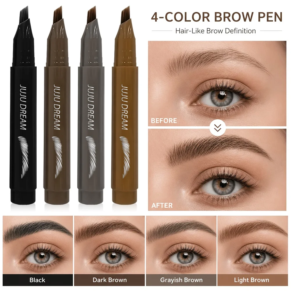 4-Point Brow Pencil Waterproof & Sweatproof, Microblading Effect Eyebrow Pen for Full, Natural-Looking Brows