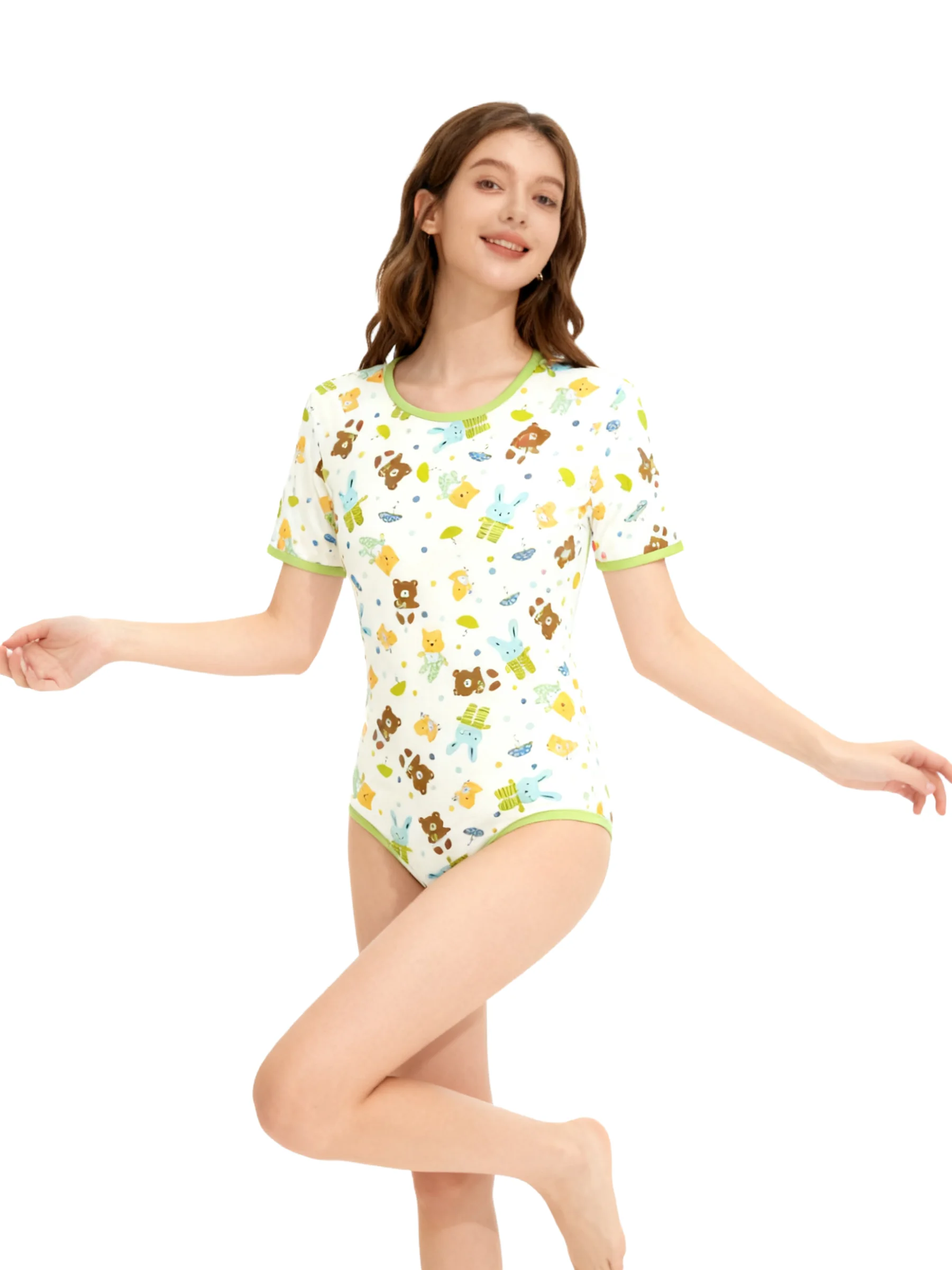 素敵なクマのプリントのボディスーツ/大人用カバーオール/abdl 服