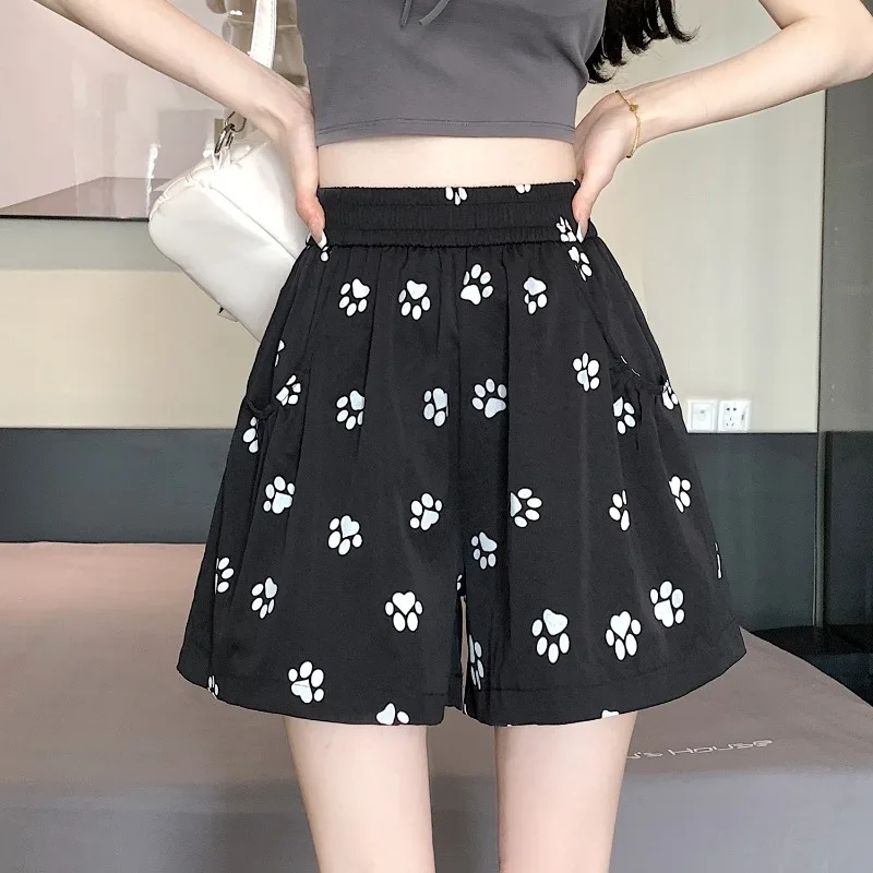 Printing Casual Sports Shorts Women 2024 Summer New Thin High Waist Wide Leg Shorts Korean Style Versatile Sweet Pants Female