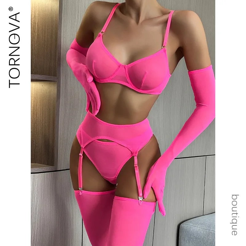 

Tornova Premium Lingerie Panty with Gloves Solid Color Patchwork Slim Backless Girl Interesting Seductive Seductive Underwearset
