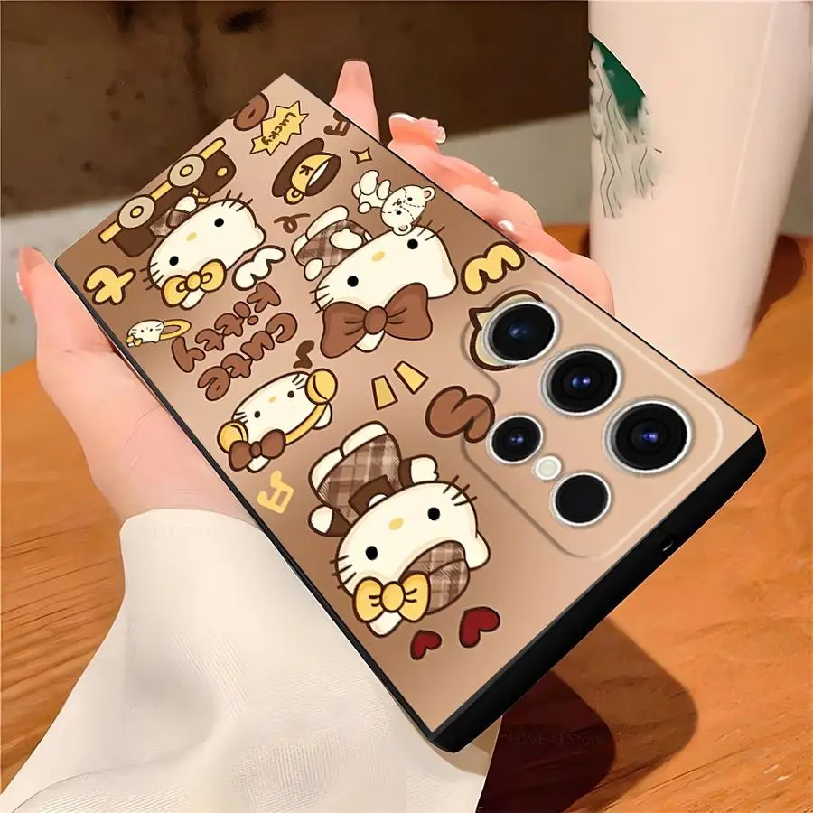 เคสสำหรับซัมซุง กาแลคซี่ เอส 20 เอส 21 เอฟอี เอส 25 เอดจ์ เอส 24 พลัส เอส 23 อัลตร้าสีดำเคสโทรศัพท์แบบนิ่มน่ารักซานริโอ เฮลโล คิตตี้