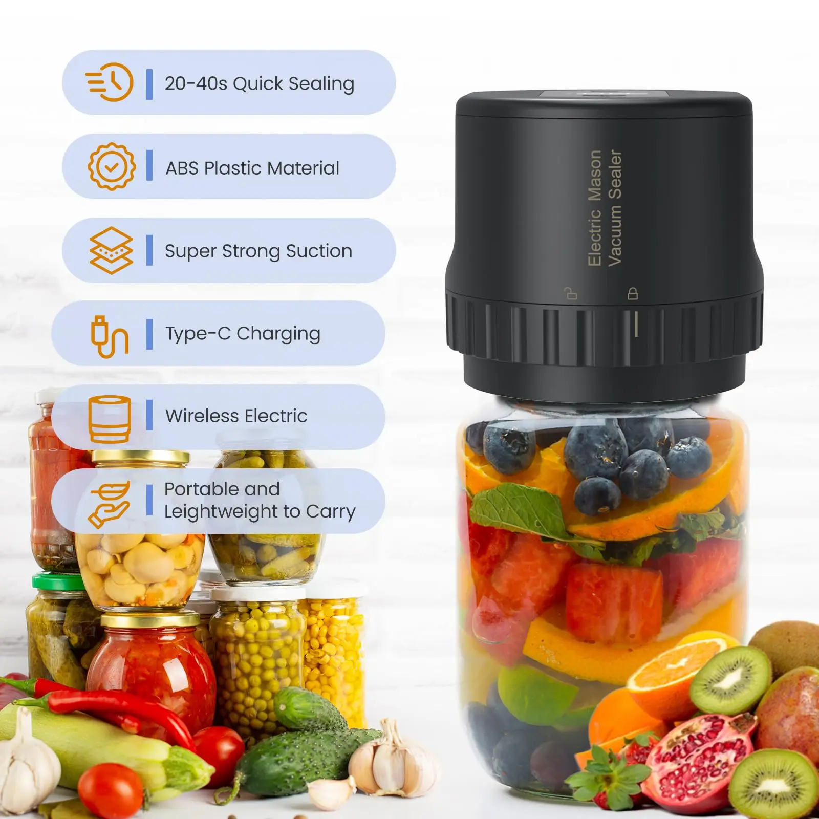 جرة ميسون الكهربائية فراغ السدادة اللاسلكي لتعليب الجرار واسعة ومنتظمة الفم ميسون الأغطية فراغ آلة الختم تخزين المواد الغذائية