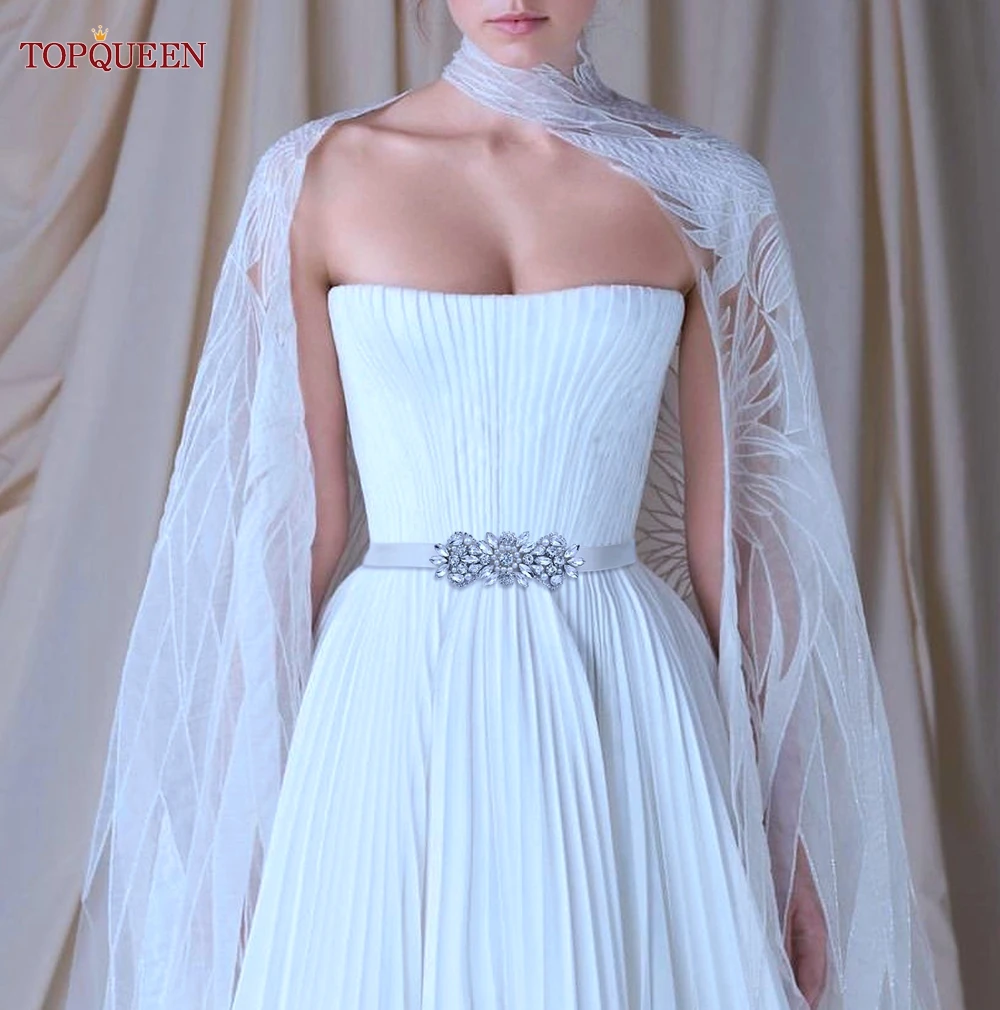 Topqueen-Opal Rhinestone Nupcial Belt, frisada Sash, Trim Belt para o vestido de casamento, S86