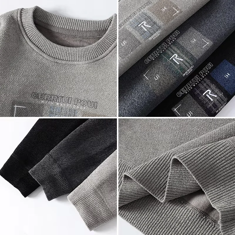 2023 Autumn and Winter Men's Plush and Thick Sweater Loose and Casual Korean Version Versatile Knit Sweater for Warmth and Layer