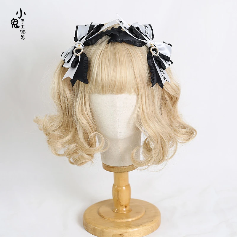 日本のロリータレース手作りバレッタ、文字リボン蝶ネクタイヘアクリップ、jk headdress、1ペア