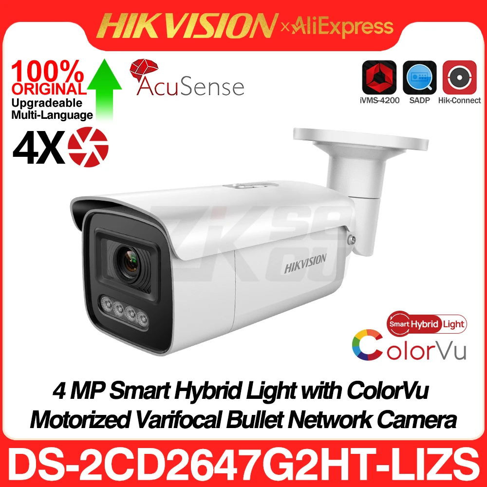 Hikvision Original DS-2CD2647G2HT-LIZS 8MP 4K Smart Hybrid Light ColorVu AcuSense 4X ZOOM SD Slot POE Alarm I/O CCTV IP Camera