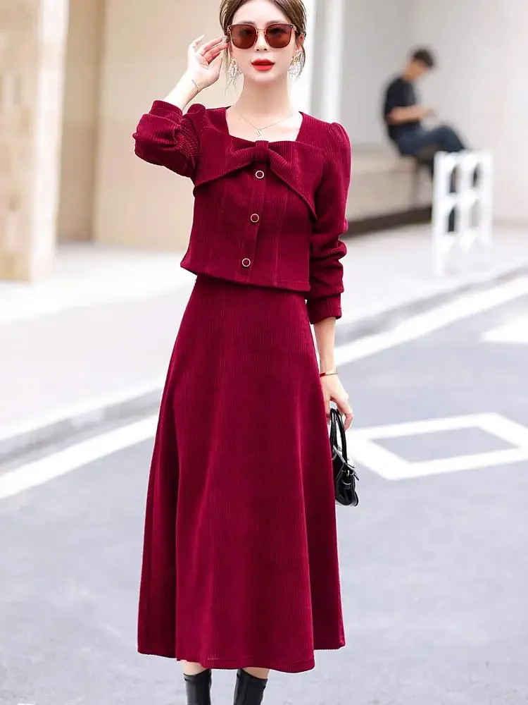 Insozkdg Elegant Women's Jacket Skirt Suits Spring Autumn New High-end Feeling Fashion Age-reducing Coat Top Skirt Two-piece Set