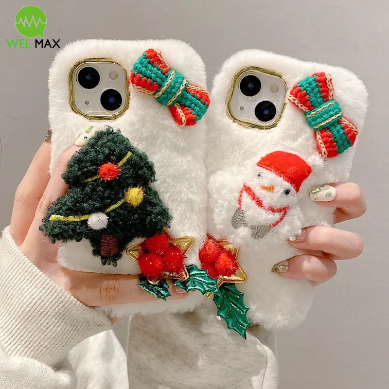 

Christmas tree Cute snowman plush phone case For iphone 16 15 14 Plus 13 12 11 Pro Max XS ShockProof Anti-fall Protective Cover