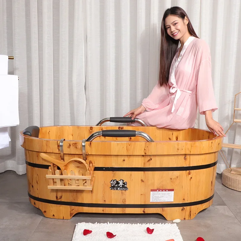 Customized cedar wood bucket the elderly short armrest solid wood bath bucket