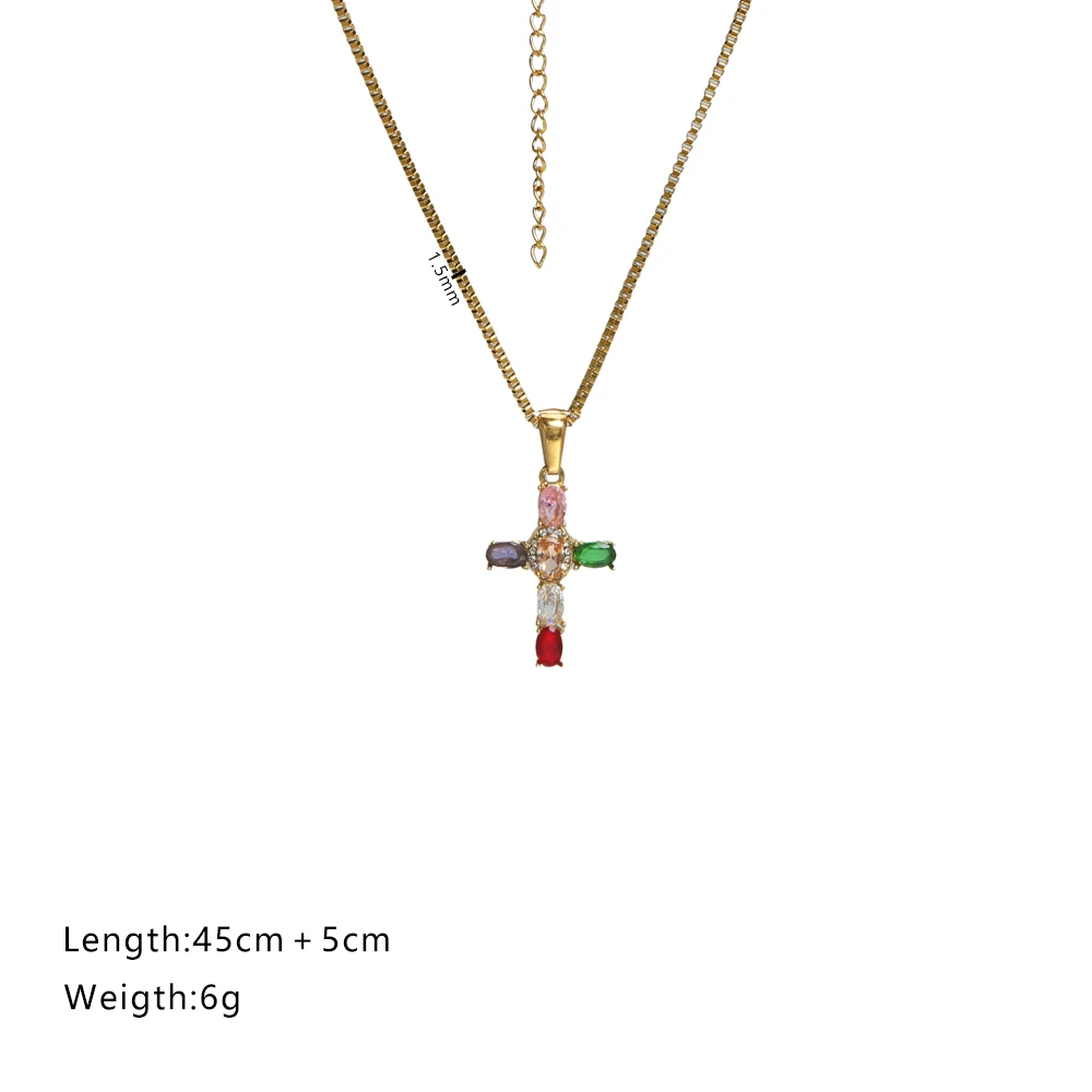 SOVOB موضة ملونة حجر الراين الصليب قلادة قلادة فتاة باردة/المرأة الفولاذ المقاوم للصدأ مطلية بالذهب المختنق مجوهرات يومية هدية #5