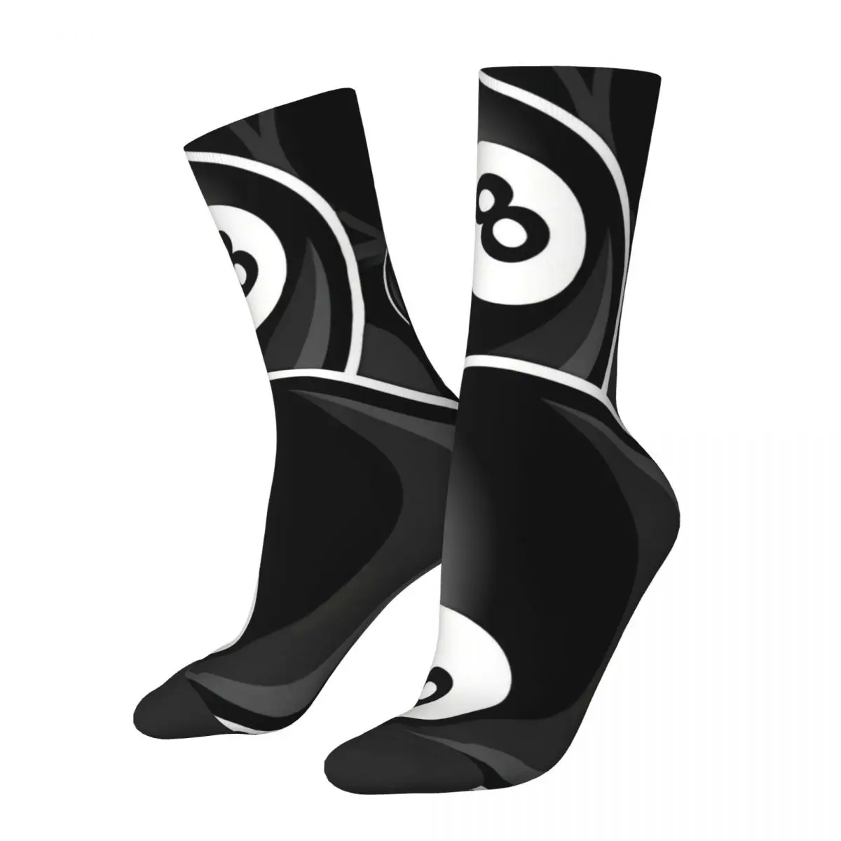 

Happy Men's Socks 8 Ball Black Retro Billiards Cue Sport Pool Snooker Games Hip Hop Casual Crew Sock Gift Pattern Printed