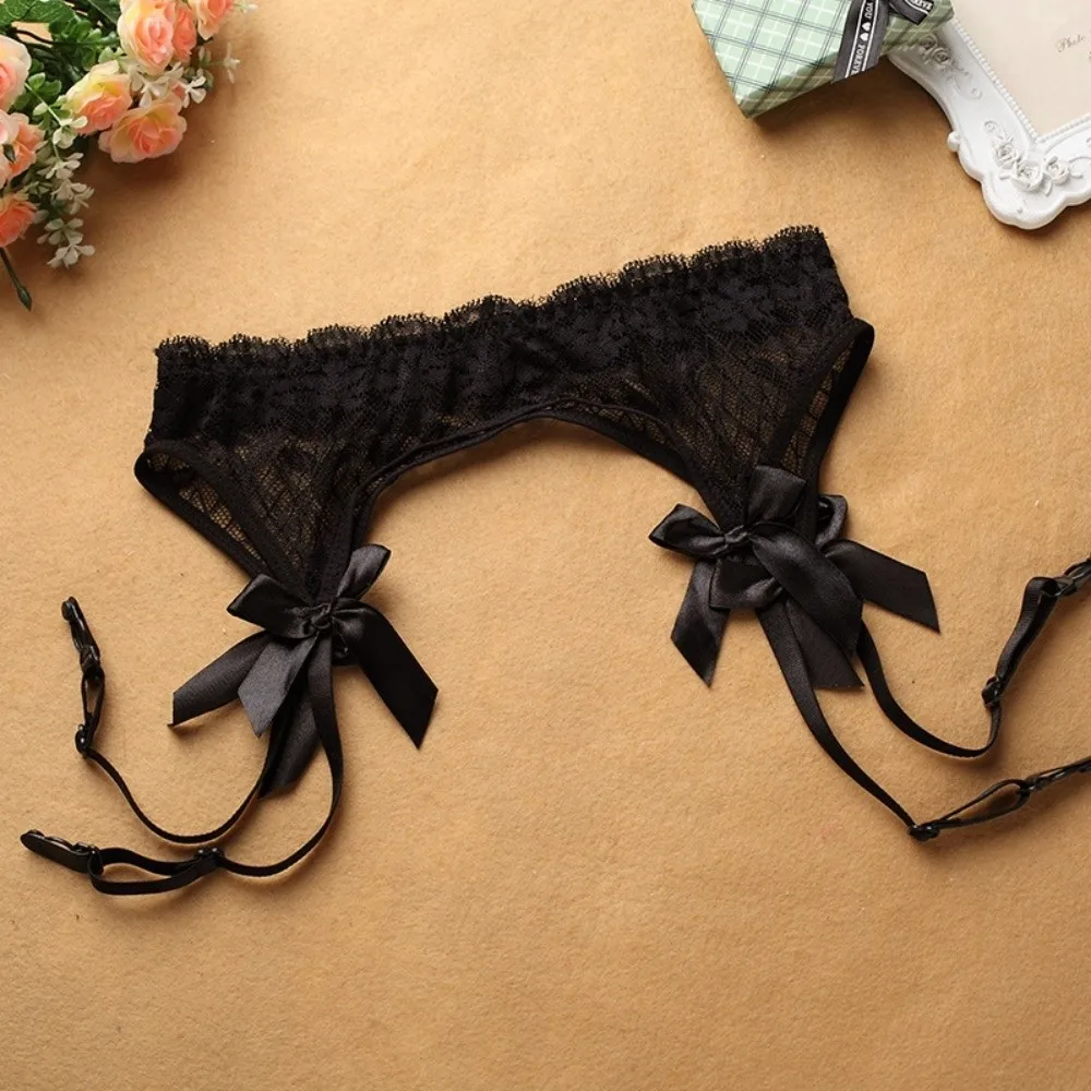 

Floral Lace Garter Belt Adjustable Straps Transparent Underwear Suspender Belt Plaid Bow Garters for Stockings Intimate Wear
