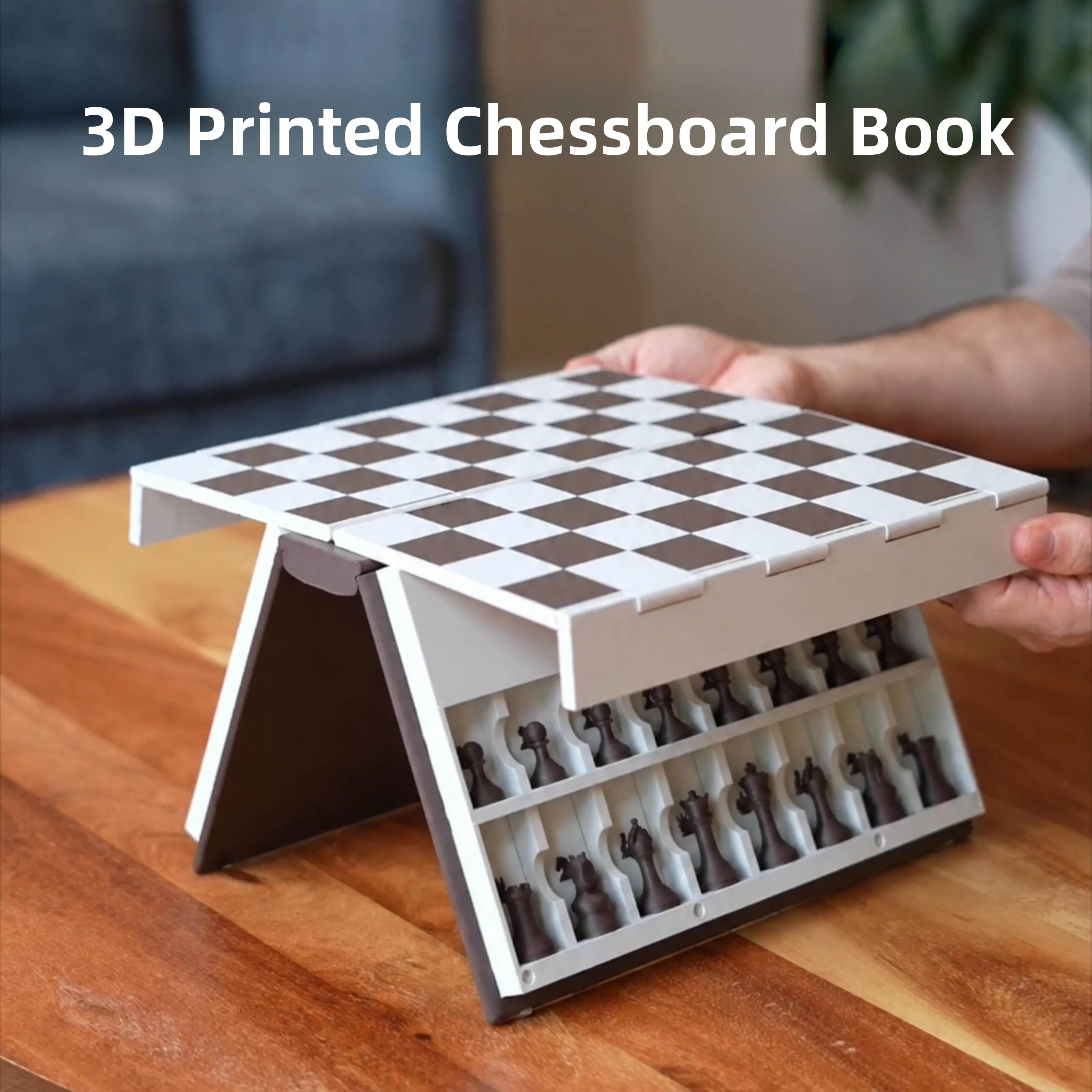 3D Printed Chessboard Book Portable Interactive Desktop Game Toy Creative Storage Stackable Chess Set Educational Fun