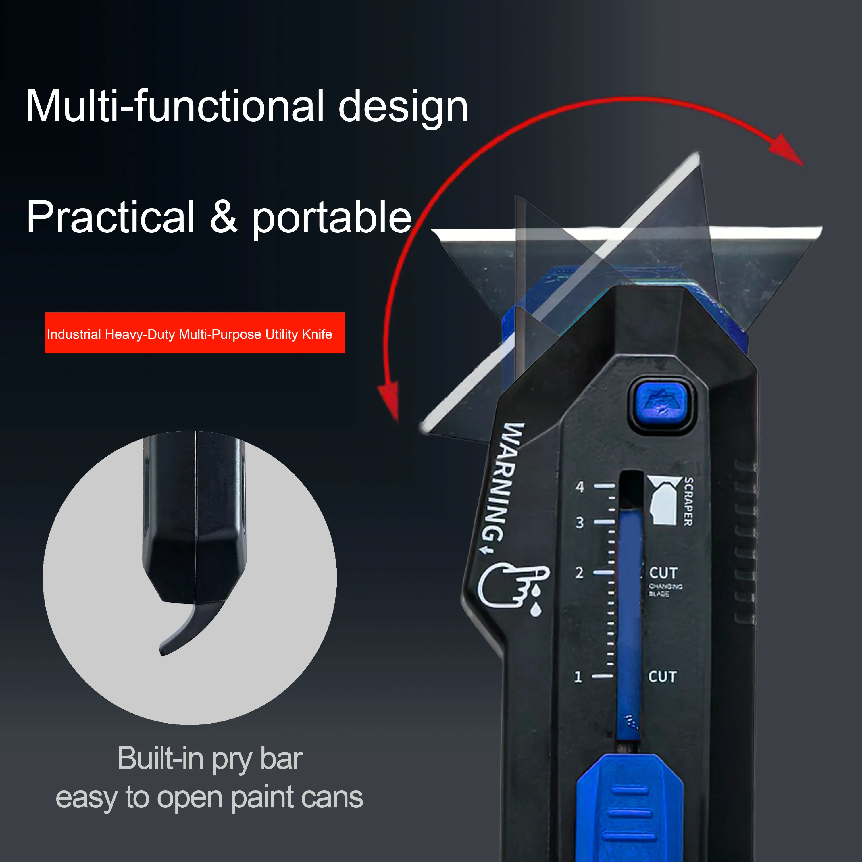 

Многофункциональный складной нож 2-в-1, утолщенная рукоятка из сверхпрочного алюминиевого сплава, трапециевидное лезвие, скребок для удаления клея