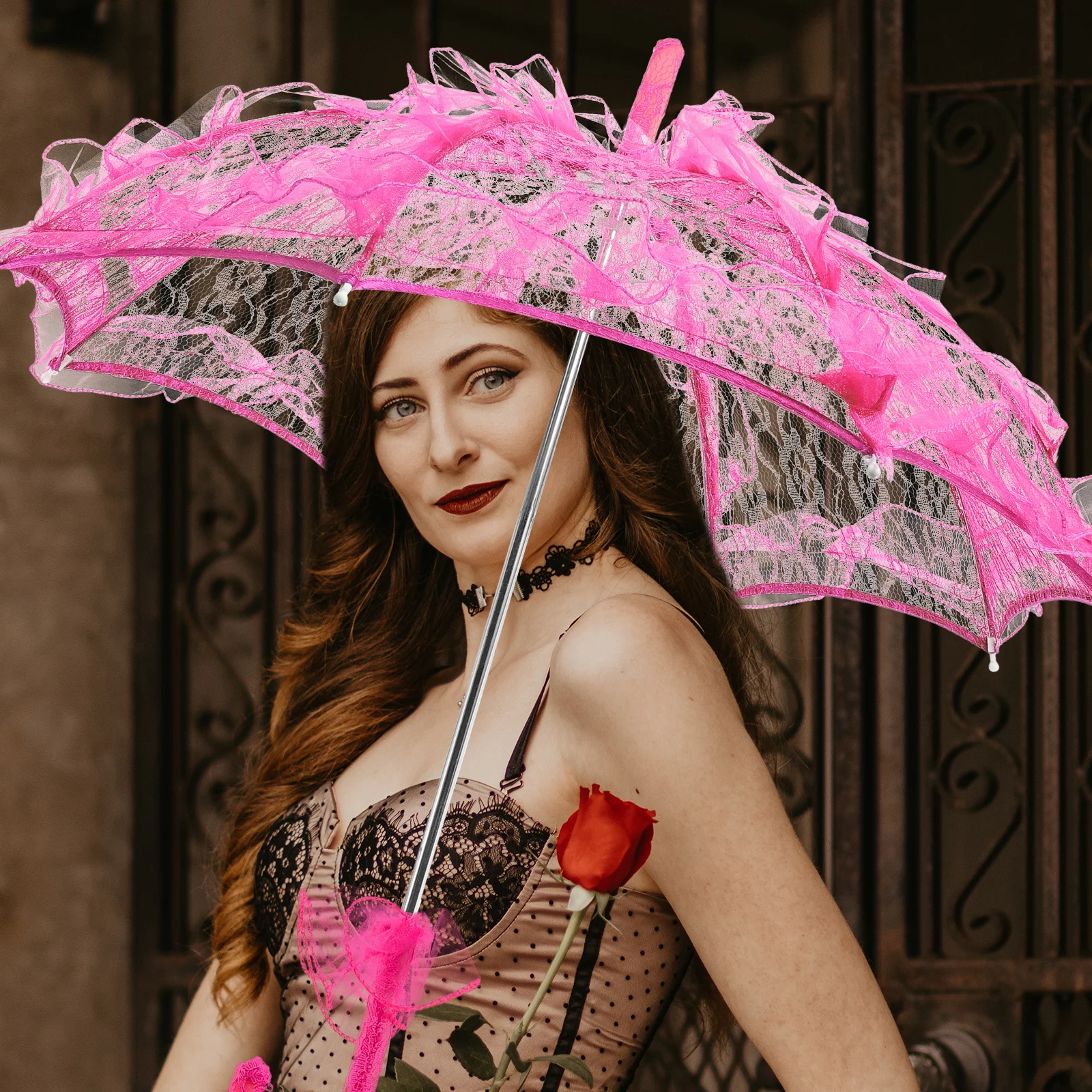 مظلة دانتيل لحفلات الزفاف، مظلة دانتيل رائعة، تصميم أنيق قوي ومتين، ديكور للتصوير الفوتوغرافي، مظلة زفاف