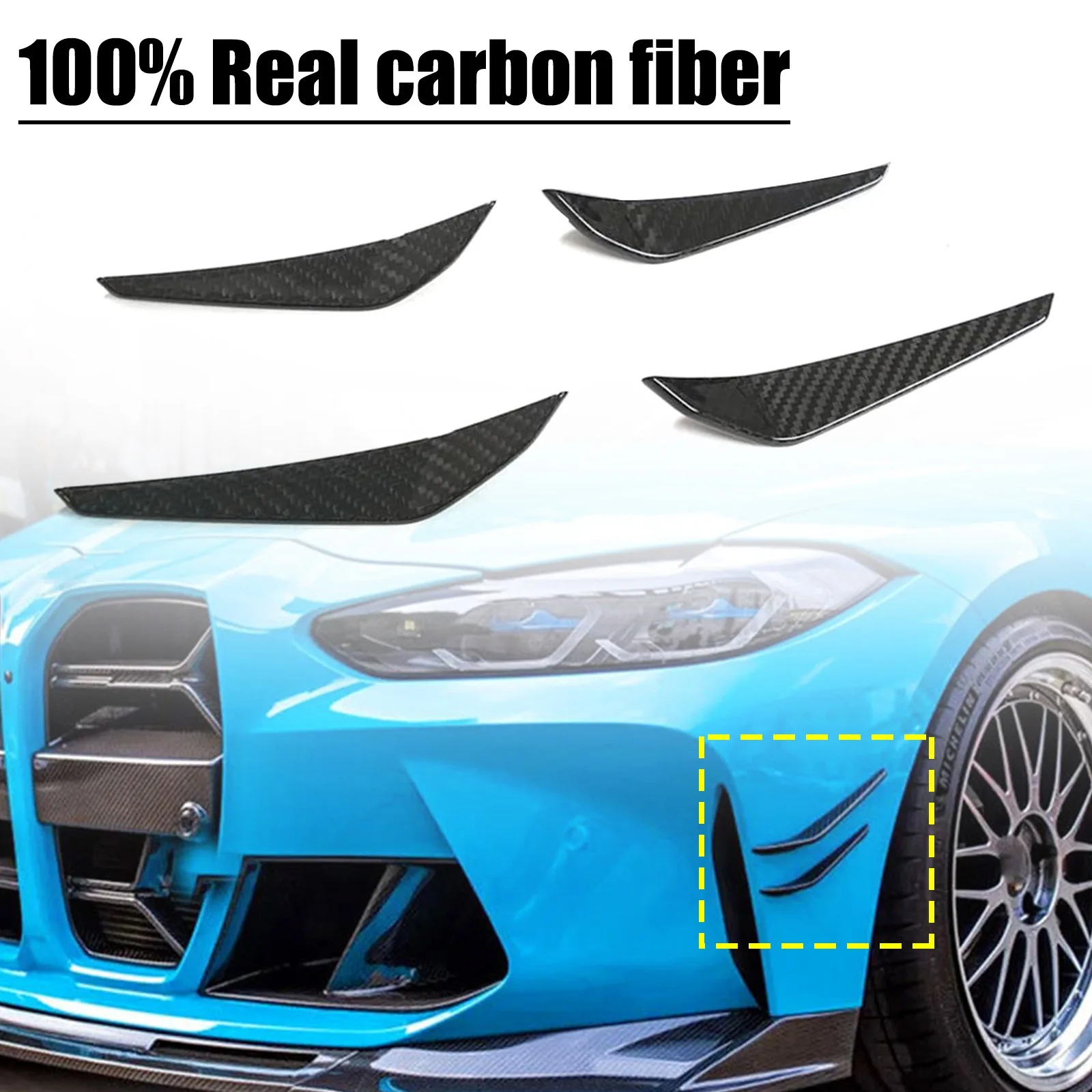 For BMW 3 Series G80 M3 4Door 2021-2022 DRY Carbon Front Bumper Fins Canard Splitters