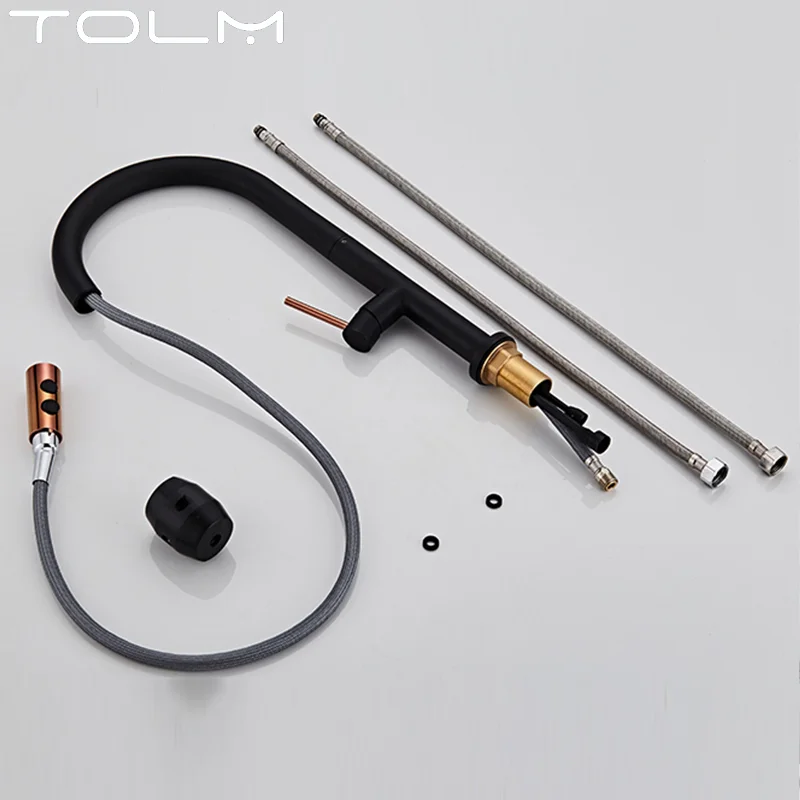 TOLM Pull Down Black Kitchen Faucets Kitchen Sink Swivel Sink Faucets Aerator Kitchen Mixer Tap Cold and Hot Splash Faucets