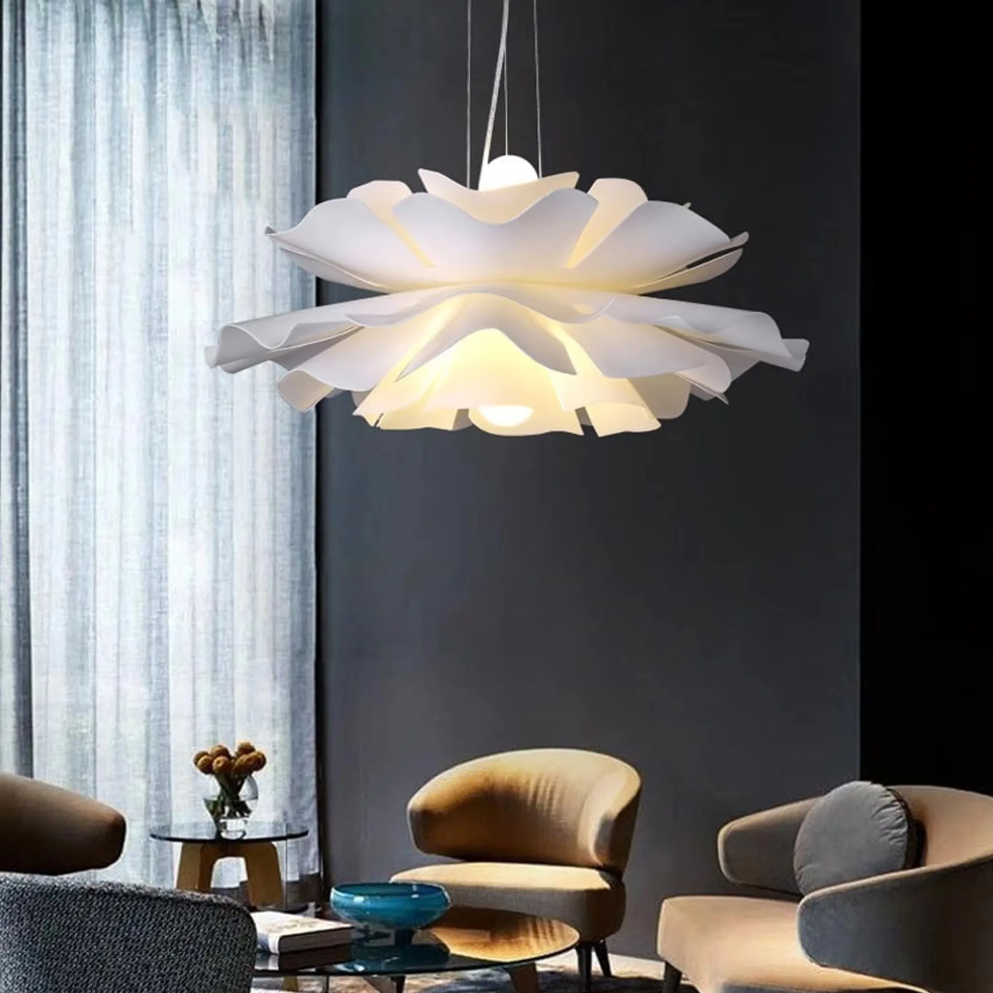 Acrylic Petal Pendant Light Modern Flower Adjustable Height Ceiling Chandelier Dining Table Kitchen Island Bedroom Pendant Lamp