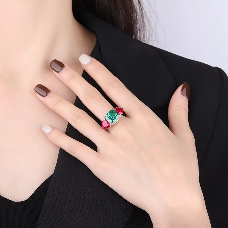 Jewelry S925 Silver High Carbon Diamond Color Matching Square 10*10 Closed Mouth 5 Karat Ring Heart-Shaped 8*8