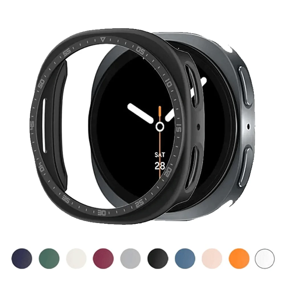 PC-Gehäuse für Samsung Galaxy Watch 8 44 mm, Zubehör, Displayschutzfolie, Stoßstangenschale, hohle Skala-Abdeckung auf Samsung Watch8 40 mm