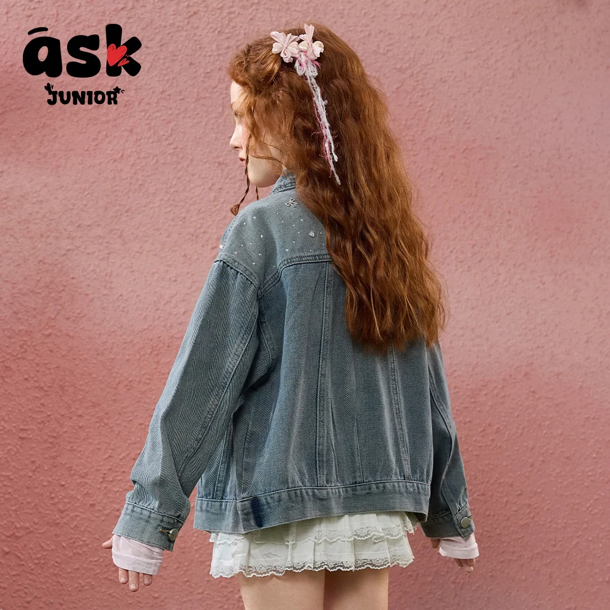 اسأل جونيور الأطفال الدنيم الربيع والخريف الفتيات طية صدر السترة سترة سترة أعلى في سن المراهقة #3