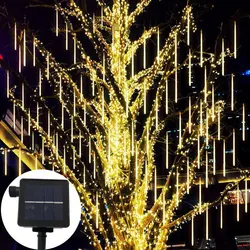 Solar Waterproof LED Meteor Shower Rain Lights Falling String Lights for Outdoor Home Garden Wedding Party Holiday Navidad 2024