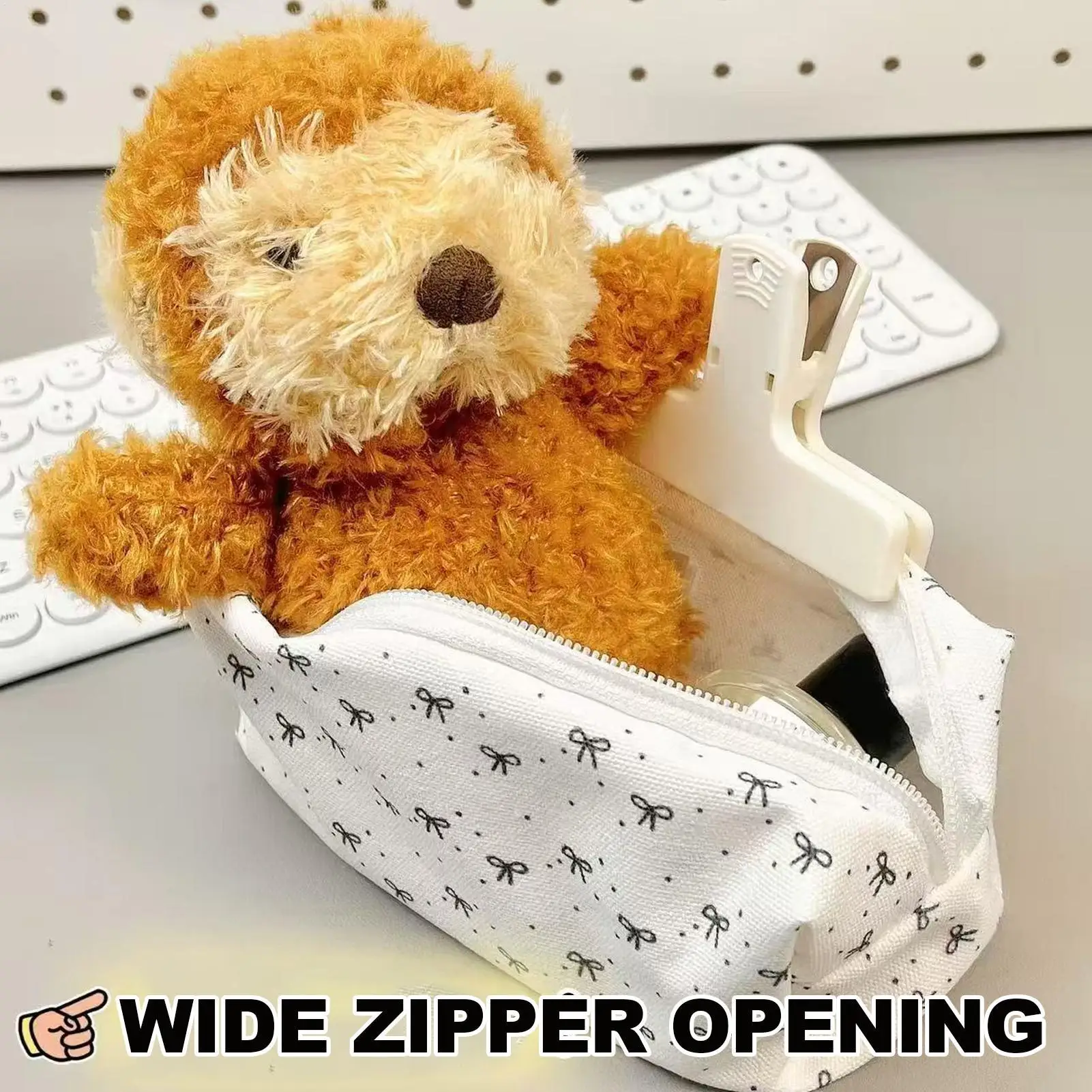 1pc Beautiful Pencil Pouch, Creative Bow Patterns Zipper Pencil Pouch And Desk Organizer, Essential School Supplies Pen Bag