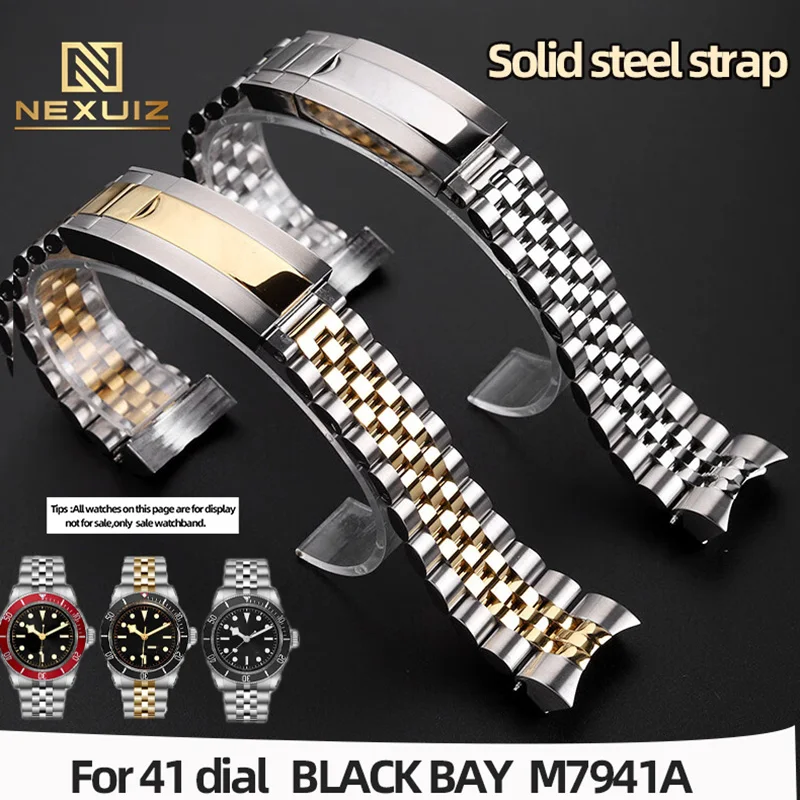 Solid Steel Strap For Tudor BLACK BAY 41 Dial M7941A Watch Band With 21 22mm Silver Mediumgold Men\'s Stainless Steel Bracelet