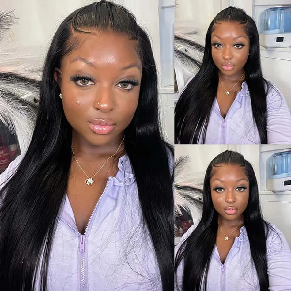 Beliself Pre Braided Straight Human Hair 13x6 HD Lace Frontal Wig Pre Cut HD Lace Wig Ready to Go 250 Density Human Hair Wigs