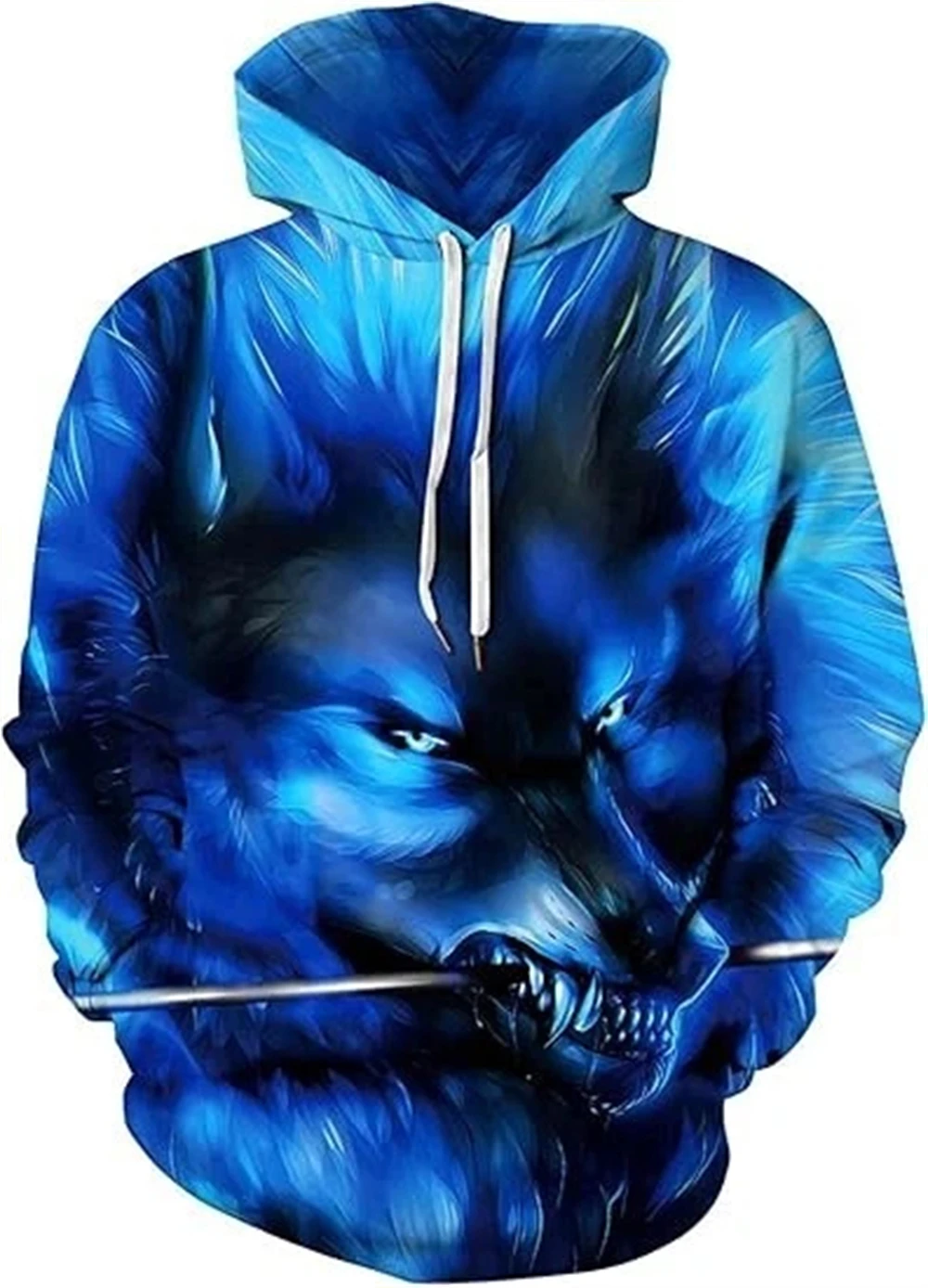 2025 الربيع والخريف جديد ثلاثية الأبعاد مطبوعة هوديي الأزرق الكهربائية الذئب نمط الرجال مقنعين البلوز الرجال النساء مقنعين القمم الملابس