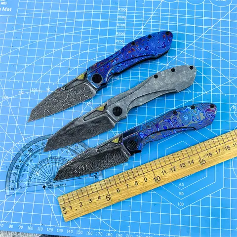 Customized Damascus Steel Folding Knife Zirconia Handle Outdoor Camping Hiking Fishing EDC Rescue Tool