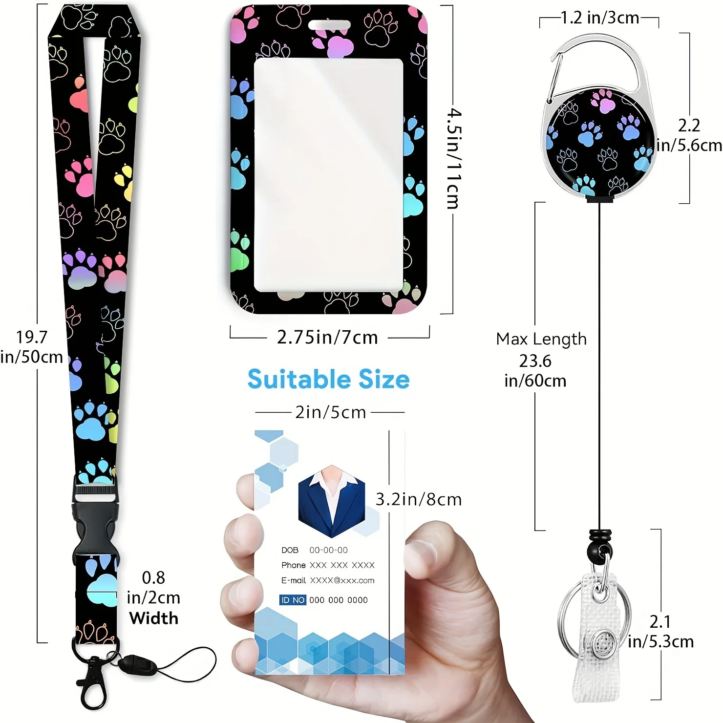 Hondenklauw-badgeclip met intrekbare haspel en afneembaar koord, intrekbare zware badgehaspel, ID-clip met afneembaar koord,