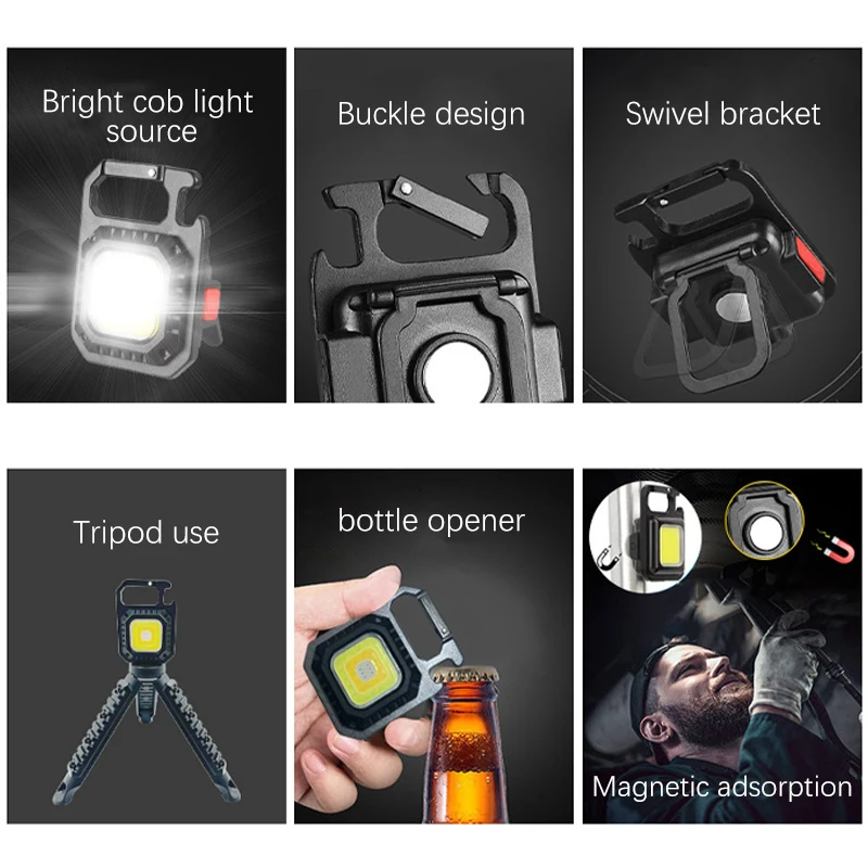 Pequenas lanternas de bolso para camping, chaveiro, mini, portátil, 3 modos de luz, brilhante, USB, LED, recarregável