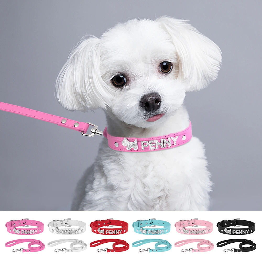 Spersonalizowana obroża z imieniem psa Bling Rhinestone Puppy Cat Collar and Leash Set Niestandardowy naszyjnik dla małego średniego zwierzaka Pug Chihuahua