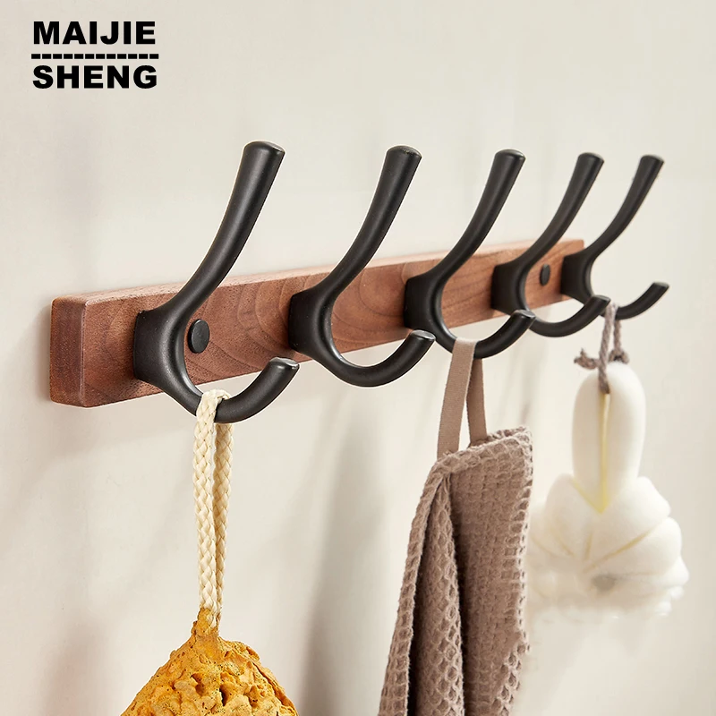 No Drilling Towel Hooks Clothes Storage Bathroom Accessories Aluminum+Wood White / Black Painted Robe Hook Wall Hanging