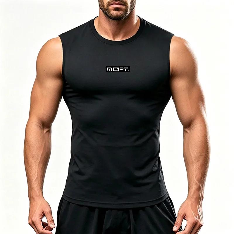 Men's Quick-drying Running Vests Sleeveless Fitness Shirt Muscle Bodybuilding Sportswear Breathable Fitness Train Summer T-shirt