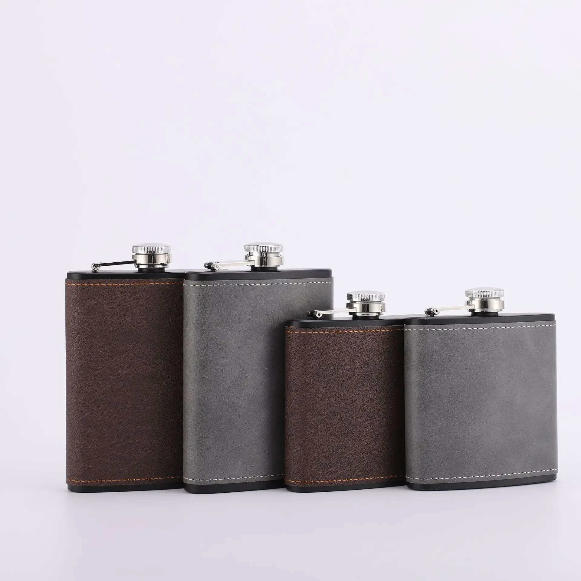 

6/8oz Portable 304 with leather SS Flagon Whiskey Vodka Wine Pot Hip Flask Set Alcohol Drinking pocket Bottle outdoor custom
