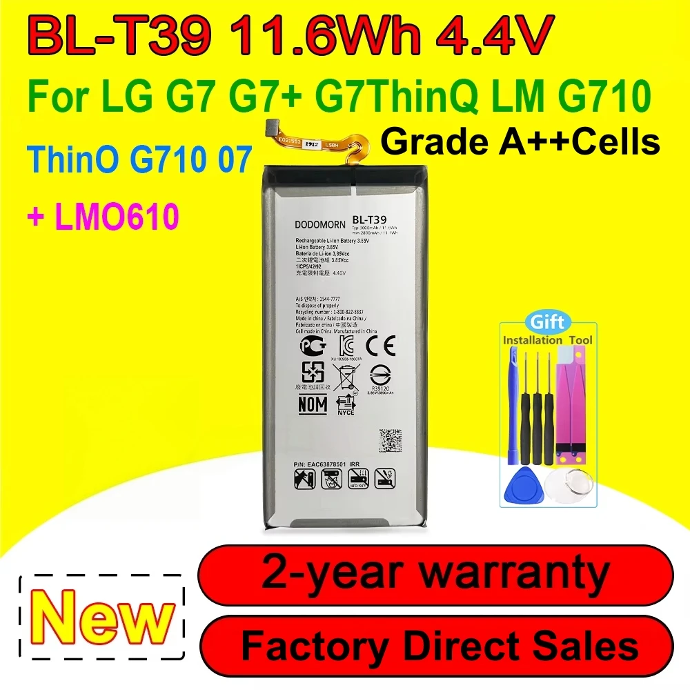 New BL-T39 Phone Battery For LG G7 G7+ G7 ThinQ LM-G710 LMG710 LM-G710 07 LMO610 Mobile Phone With Installation Repair Tools Kit