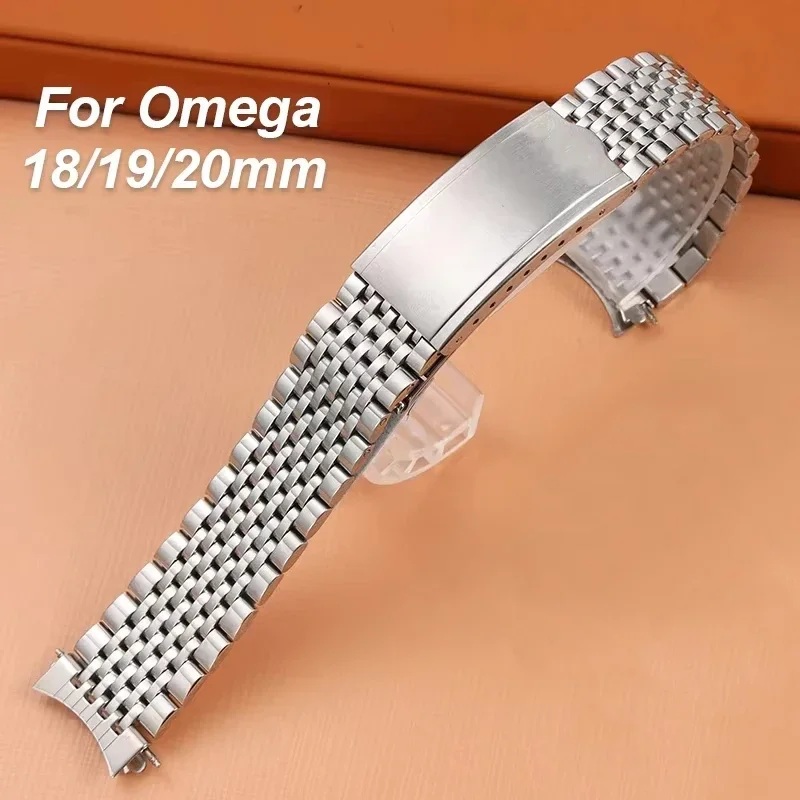 Stainless Steel Watchband for Omega for Seamaster for Speedmaster Curved End Replacement Strap 18mm 20mm 19mm Men Women Bracelet