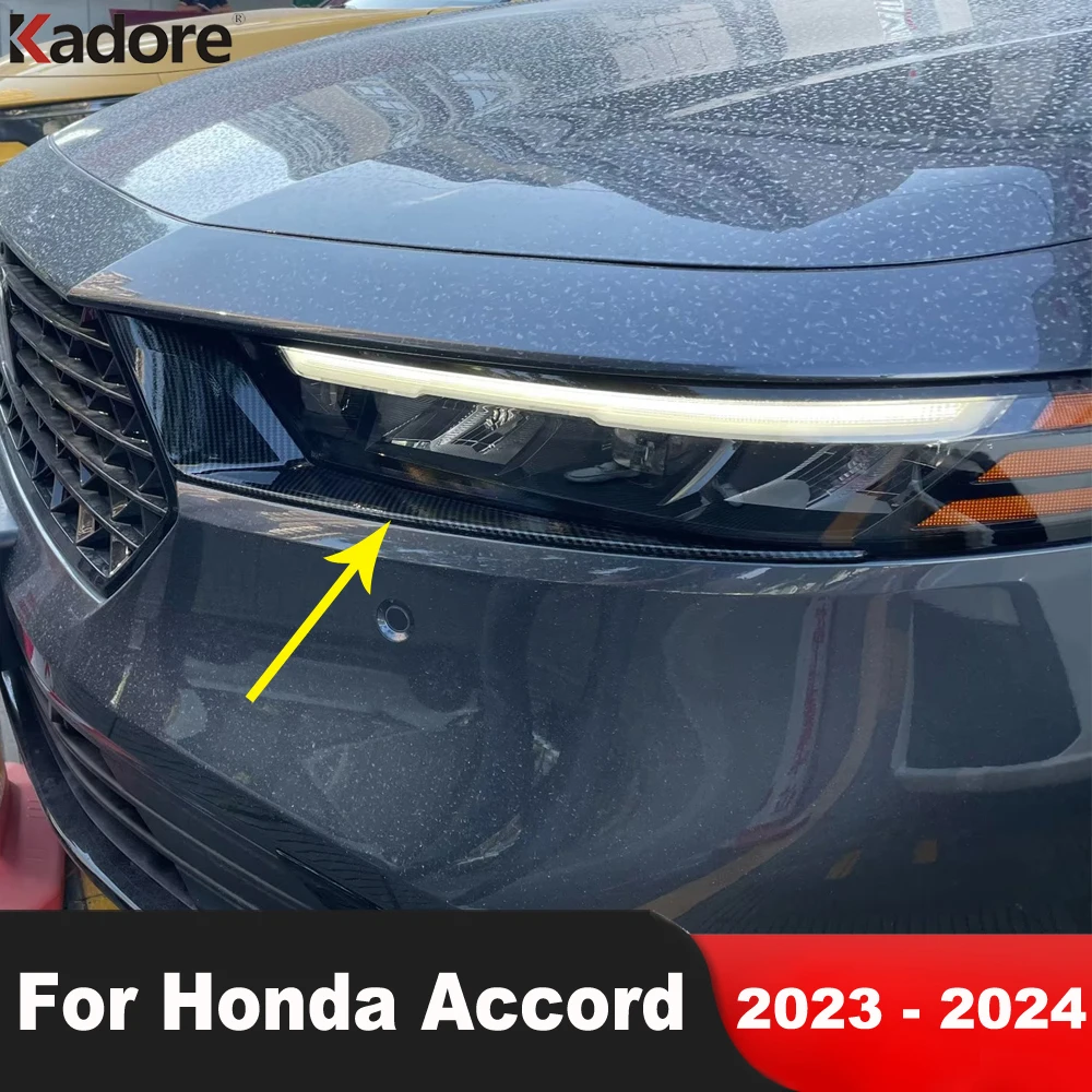 For Honda Accord Sedan 2023 2024 Carbon Fiber Car Front Head Lamp Eyebrow Cover Trim Headlight Eyelid Strip Exterior Accessories