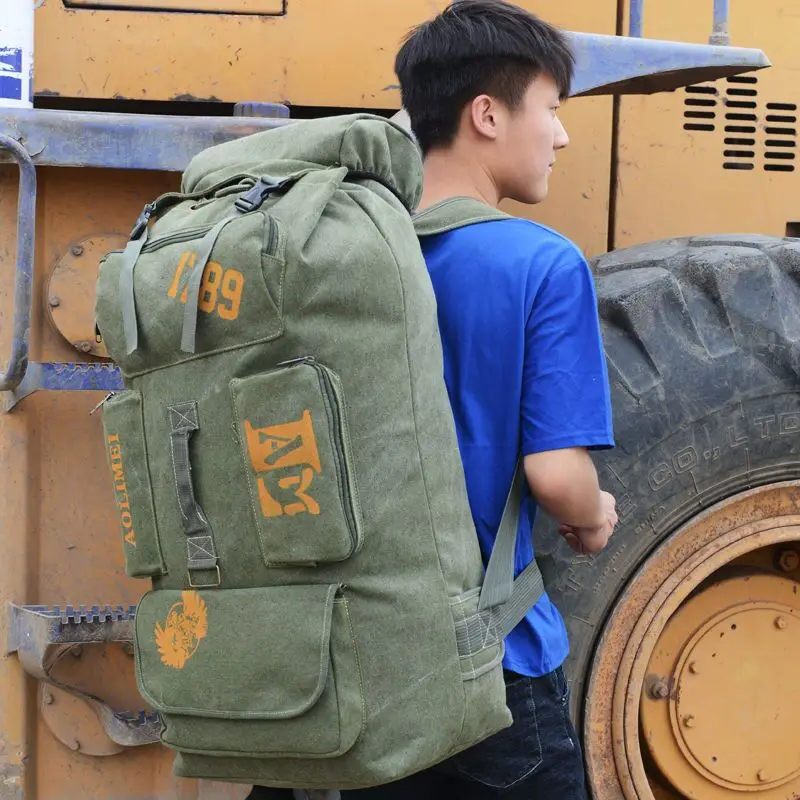 100L Hiking Camping Backpack Canvas Outdoor Mountaineering Bag Men Tactical Travel Hunting Rucksack Fishing Camping Equipment