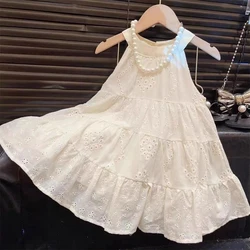Bear Leader Cut-out Design Girl's Dress 2025 Summer Little Girl Fashion Sling White Holiday Medium Length Vest Dress Girls Dress