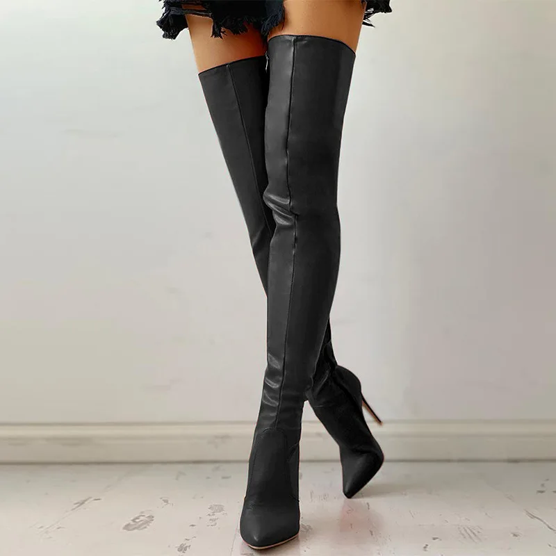 Boots Women New 2023 Winter Footwear Zipper Sexy Thigh High Heels High Sexy  Luxury Designer Autumn Shoes Over-the-Knee Rubber F