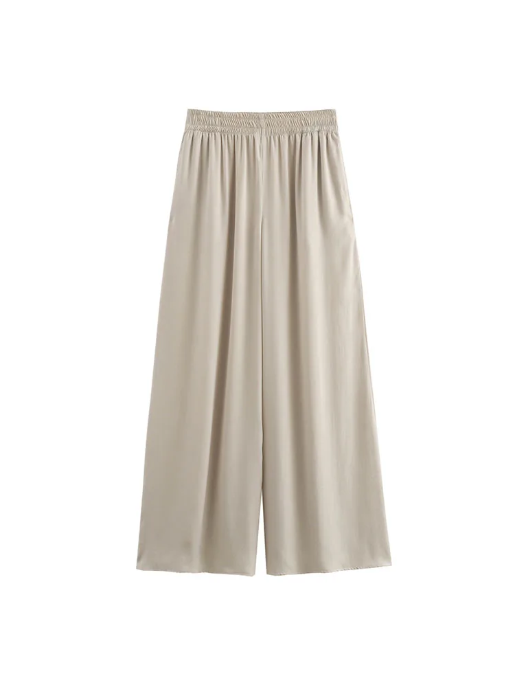 Frauen Sommer Lose Breite bein hosen 2025, Mode Feste Elastische taille Weibliche Elegante Straße Hose Hosen Kleidung