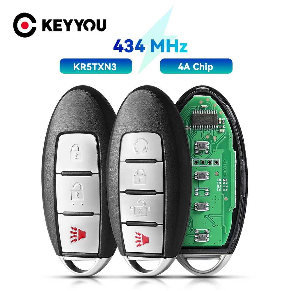 

KEYYOU Car Remote Key For Nisan Kicks Rogue Altima 2018 2019 2020 2021 KR5TXN3 S180144503 4A Chip 433Mhz FSK Card