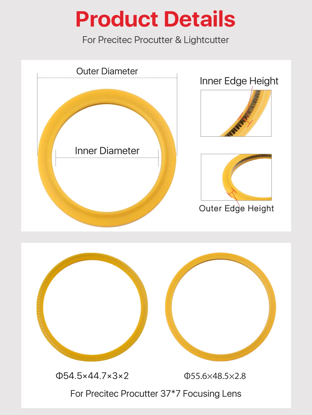 Ultrarayc Laser-Dichtungsring für Precitec-Schutzfenster 37 x 7/30 x 5 und Precitec ZM ProCutter DR P0595–59131 40,3 x 33 x 2,7 mm – Detail 2