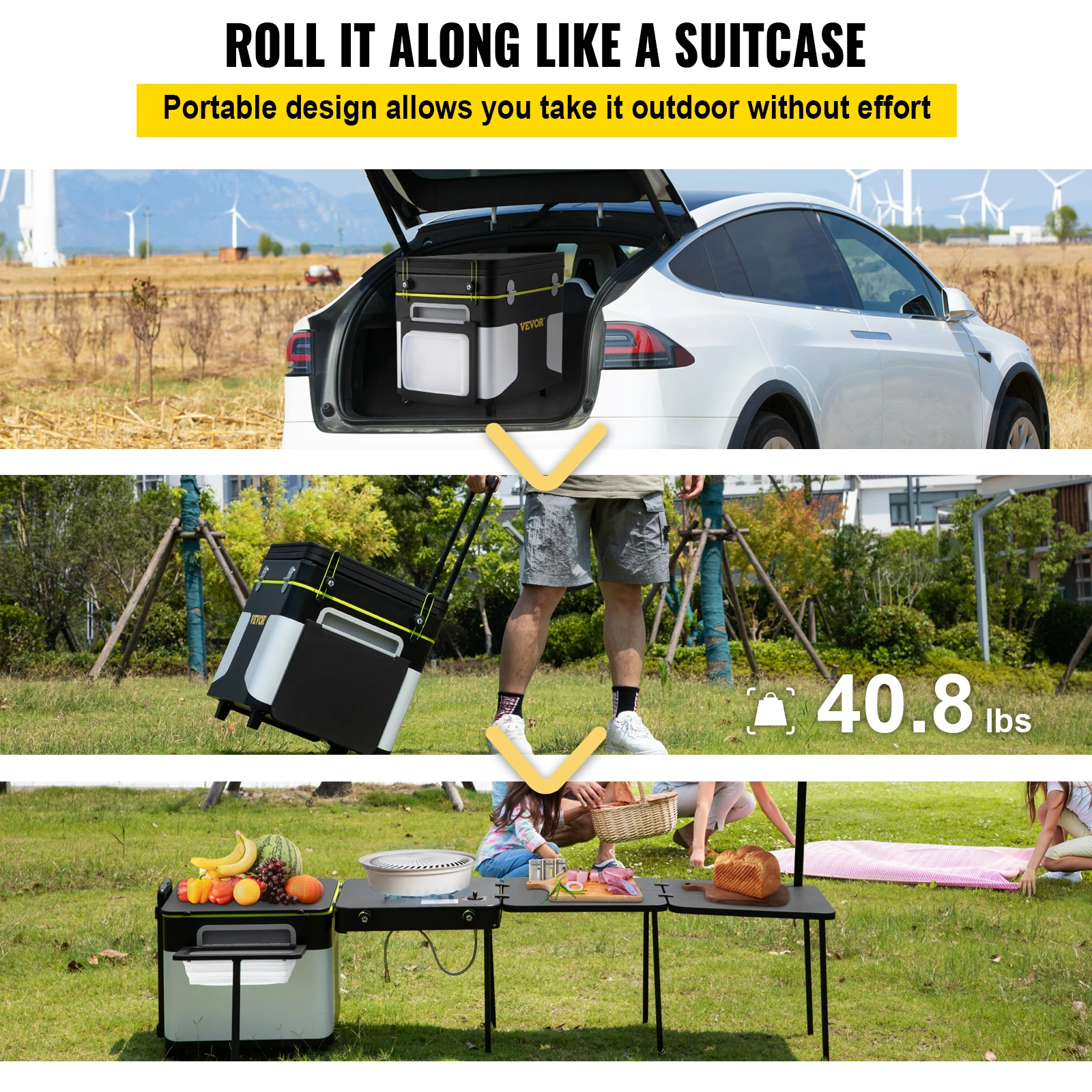 VEVOR – boîte de Camping Portable multifonctionnelle avec roues, Station de cuisine de Camping intégrée tout-en-un pliable pour l'extérieur