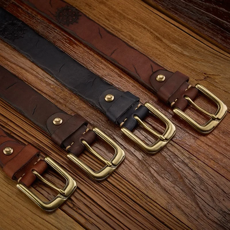 leather handcrafted top layer belt for men casual and versatile embossed men's